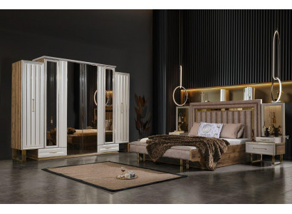 Komplett Schlofkamméismöbel Duebelbett Bett Nuetsdëscher Beige 4 Stéck