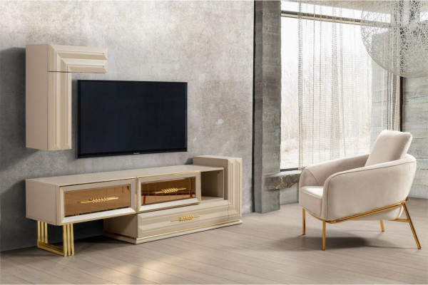 Wunnwand RTV Lowboard Sideboard TV Ständer Wandschaf Beige Modern