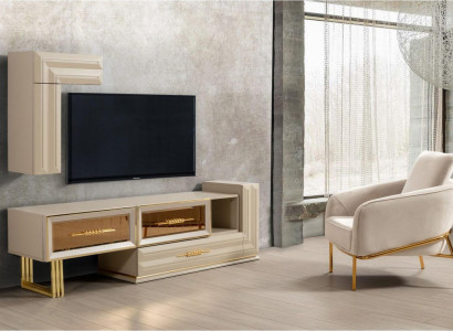 Wunnwand RTV Lowboard Sideboard TV Ständer Wandschaf Beige Modern