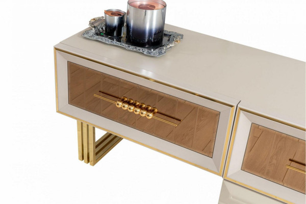 Wunnwand RTV Lowboard Sideboard TV Ständer Wandschaf Beige Modern
