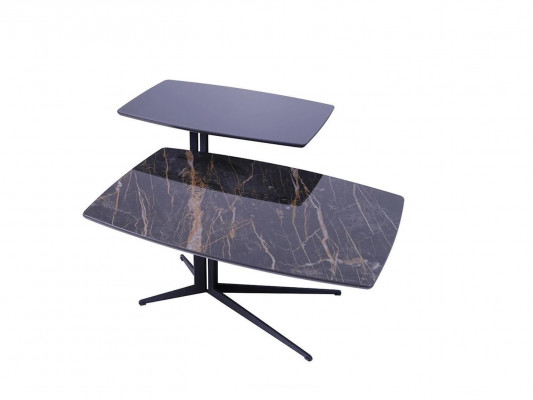 Schwaarz Miwwelen Wunnzëmmer Komplett Couchdësch mat Säitentësch Luxus