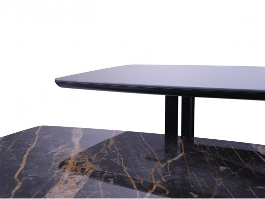 Schwaarz Miwwelen Wunnzëmmer Komplett Couchdësch mat Säitentësch Luxus