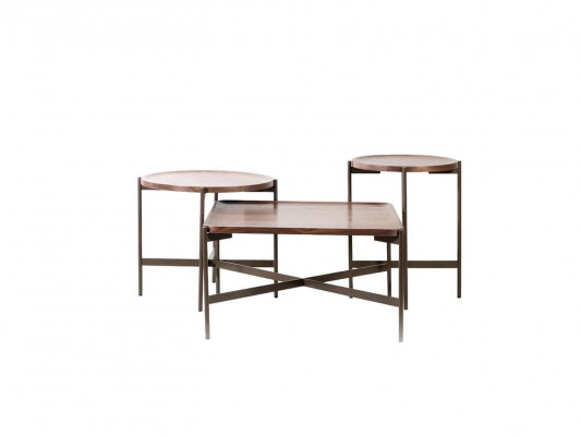 Wunnzëmmer Set 3 Deeler Modern Miwwelen Couchtisch mat 2x Säitentisch Design