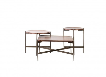 Wunnzëmmer Set 3 Deeler Modern Miwwelen Couchtisch mat 2x Säitentisch Design