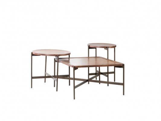 Wunnzëmmer Set 3 Deeler Modern Miwwelen Couchtisch mat 2x Säitentisch Design