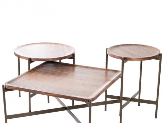 Wunnzëmmer Set 3 Deeler Modern Miwwelen Couchtisch mat 2x Säitentisch Design