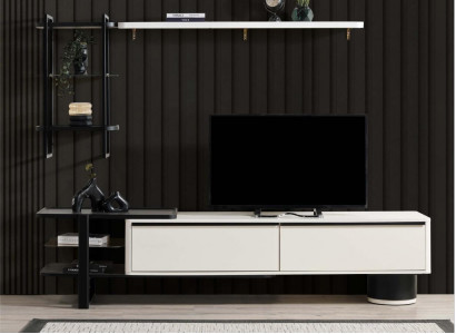Wunnzëmmer RTV Lowboard TV Stänner Schaf Holz Wäiss Regaler Wunnwand