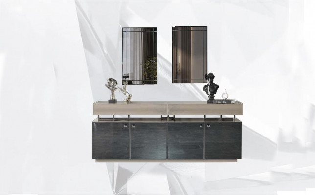 Sideboard mat Spigel Anrichte Garnitur Schaf Modern Kommod Grau