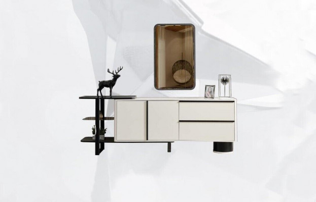 Schiefertafel Sideboard mat Spigel Anrichte Garnitur Modern Kommode Wäiss