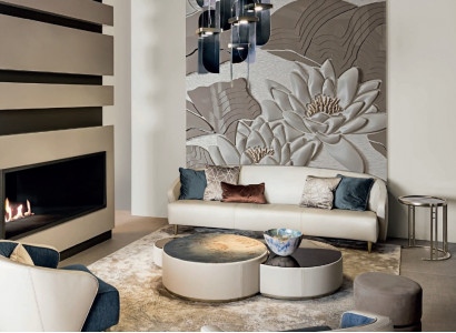 Wunnzëmmer Sofa 2xFotell Dësch, Stilbänk Miwwelen Design Bizzotto Nei 5-Teile Set
