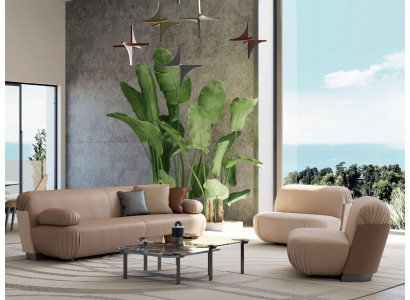 Luxus Miwwelen Sofa Garnitur Canapé Sofa Polster 211-Sëtzer mat Dësch aus Holz a Glas