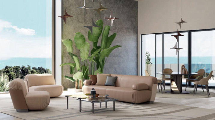 Luxus Miwwelen Sofa Garnitur Canapé Sofa Polster 211-Sëtzer mat Dësch aus Holz a Glas