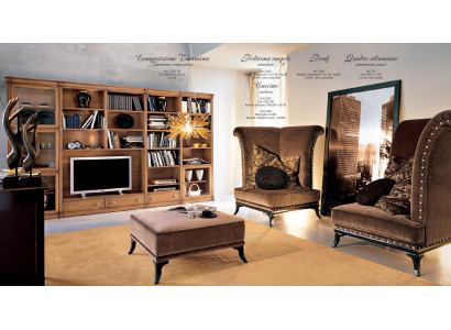 Wunnzëmmer moderne Stil Wunnzëmmer Wunnwand 3tlg Hocker 2 Fauteuils Miwwelen Italien