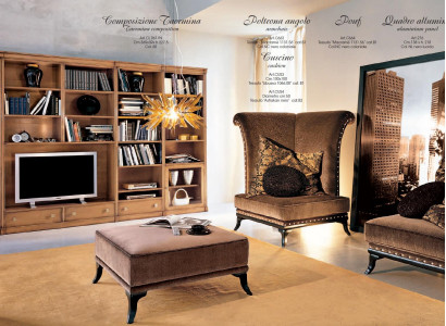 Wunnzëmmer moderne Stil Wunnzëmmer Wunnwand 3tlg Hocker 2 Fauteuils Miwwelen Italien
