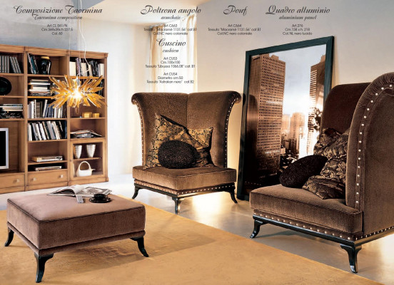 Wunnzëmmer moderne Stil Wunnzëmmer Wunnwand 3tlg Hocker 2 Fauteuils Miwwelen Italien