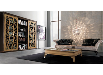 Wunnzëmmer Set Wunnmaueren Miwwelen 2x Fauteuils Kaffisdësch Holz 3-Teile Luxus Italien Nei