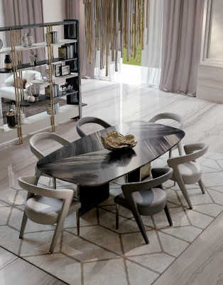 Luxus Iessdësch Designer Dësch Marmor Massivholz Iesszëmmer Bizzotto Italienesch
