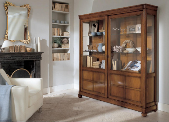 Wunnzëmmer Vitrine Schaf Bicher Regal Anrichte Klassesch Miwwelen Regaler Holz