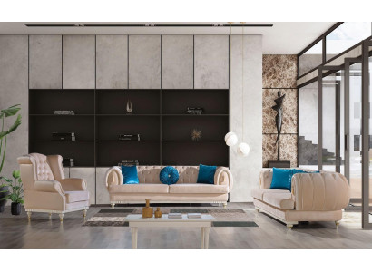Beige Sofagarnitur 3+2+1 Sëtzer Luxus Polster Couchen Stilvoll Miwwelen