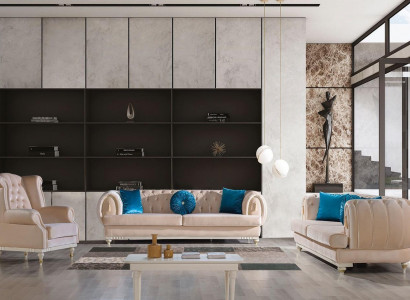 Beige Sofagarnitur 3+2+1 Sëtzer Luxus Polster Couchen Stilvoll Miwwelen