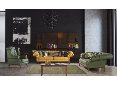 Gréng-Giel Polstergarnitur Designer Drësëtzeger Luxus Sessel 3+3+1 Set