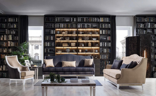Modern Wunnzëmmer Sofagarnitur Polster Drëlëscher Designer Fauteuil 3-dëls.