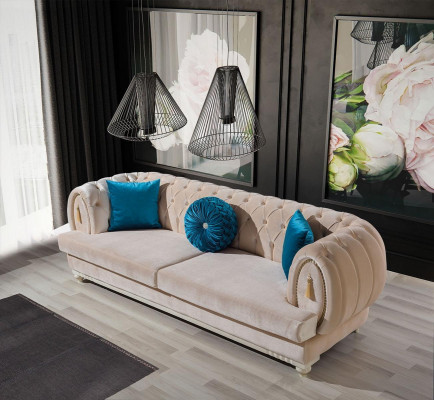 Beige Sofagarnitur 3+2+1 Sëtzer Luxus Polster Couchen Stilvoll Miwwelen