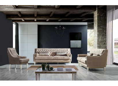 Beige Chesterfield Canapé-Suite 4+3 Sëtzer Stilvollen Sëtz Design Set