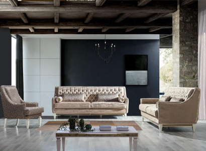 Beige Chesterfield Canapé-Suite 4+3 Sëtzer Stilvollen Sëtz Design Set