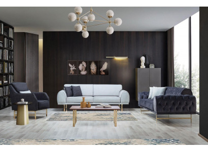 Schwaarz-Wäiss Canapé-Set 3+3 Sëtzer Stilvollen Einsëtzer Sesselen Sofaen