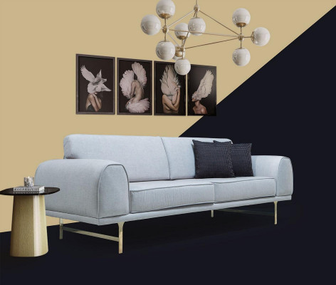 Schwaarz-Wäiss Canapé-Set 3+3 Sëtzer Stilvollen Einsëtzer Sesselen Sofaen