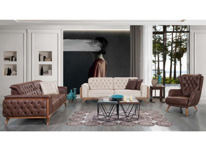 Chesterfield Konschtlieder Garnitur Modernen Dräisëtzer Designer Sessel 3 Deeler