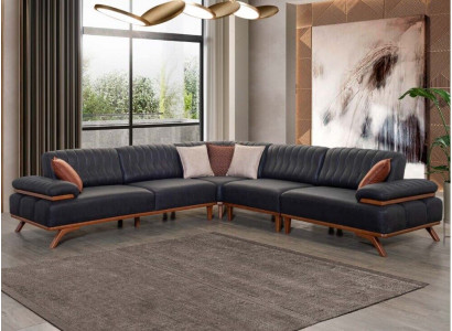 Schwaarze Eckcanapé Designer L-Form Luxus Canapé Wunnzëmmer Sitzméibe.