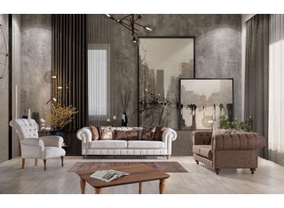 Wäiss-Brong Chesterfield Sëtzgrupp Designer Sofas Luxus Garnitur 3+2+1
