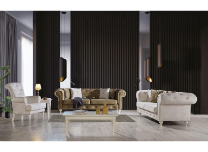 Stilvoll Wunnzëmmer Sofagarnitur Dräisëtzer 2-Sëtzer Luxus Fauteuil Canapé