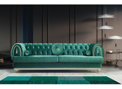 Moderne 3-sëtzer Sofa Gréng Sofa Luxuriéis Wunnzëmmerscouch Holzgestell