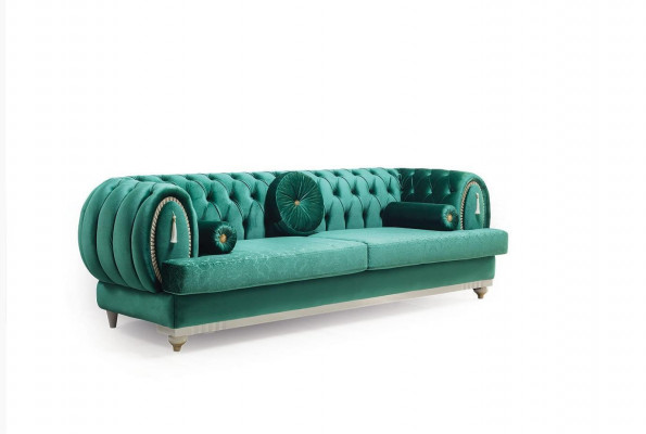 Moderne 3-sëtzer Sofa Gréng Sofa Luxuriéis Wunnzëmmerscouch Holzgestell