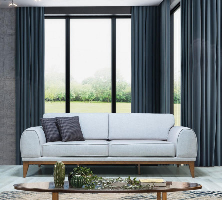 Grau Luxus Sofa Designer 3-Sëtzer Couch Wunnzëmmer 3-Sëtzer Lieder-Sofaen