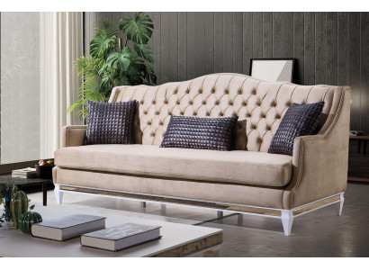 Beige Chesterfield Dräisëtzer Luxus Textilsofadesigner Stoffcanapéen