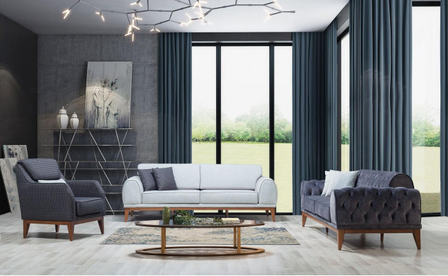 Graue Polster Einsëtzer Polsterstull Armlehnensessel Designer Stull