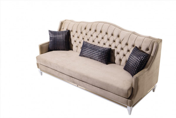 Beige Chesterfield Dräisëtzer Luxus Textilsofadesigner Stoffcanapéen