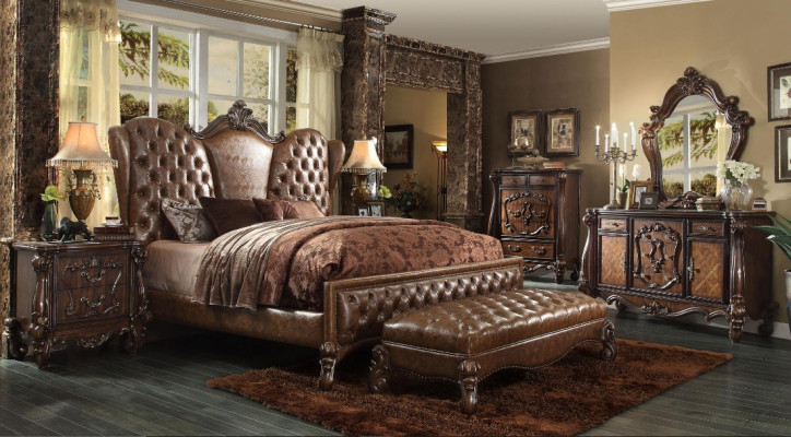 Chesterfield Bett 2x Nuetsdëscher 3tlg. Set Miwwelen Barock Rokoko Schlofzëmmer Set