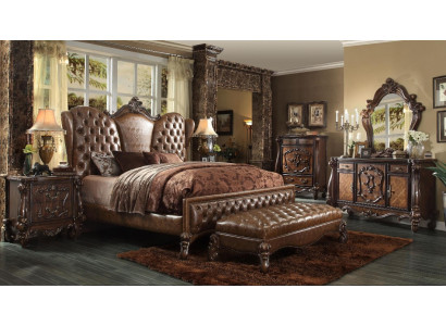 Chesterfield Bett 2x Nuetsdëscher 3tlg. Set Miwwelen Barock Rokoko Schlofzëmmer Set