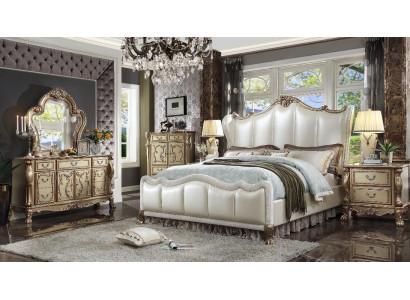 Kinneksch-Schlofschlofzëmmer Set Bett + 2 Nuetsschief Leder Better Duebel Hotel nei