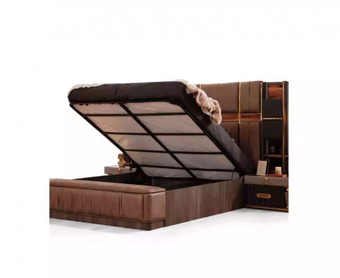 Schlofzëmmer Garnitur Luxus Duebelbett Bettkëscht Bett Set 3tlg Beige