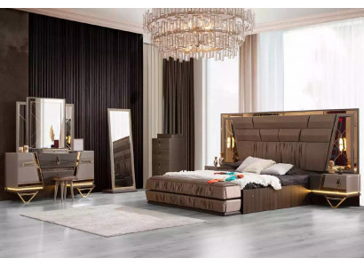 Duebelbett Kommodë Schlofzëmmer Garnitur Bett Set 6tlg Beige Nei