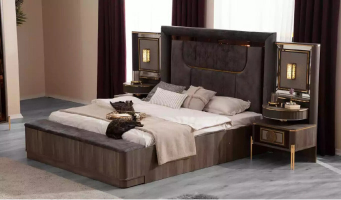 Schlofzëmmer Better Duebelbett Gro Stoff Garnitur Set 4 Deeler Bett Luxus