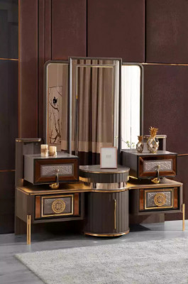 Luxus Schminktisch Konsoletisch Konsol Friséiertisch Holz Modern Gri.