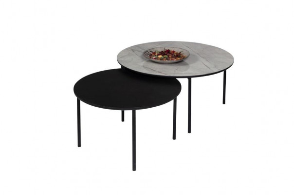 Kaffeestuff Grupp Couchtisch Säitentësch Schwaarz Set Dësch Holz 2tlg
