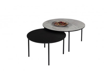 Kaffeestuff Grupp Couchtisch Säitentësch Schwaarz Set Dësch Holz 2tlg